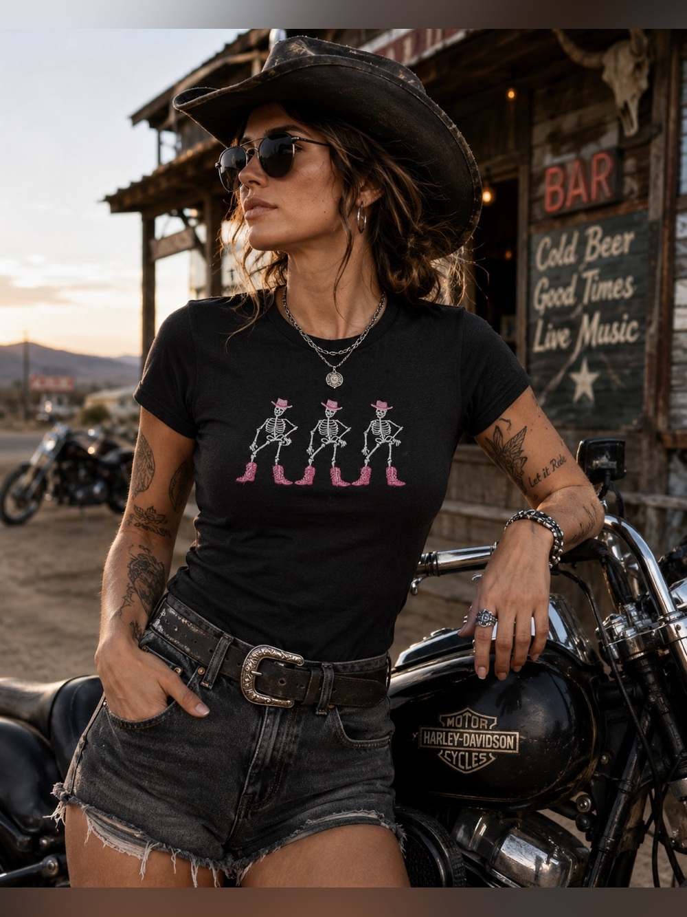 HOMEGIRL SOCIETY Cowgirl Skeleton Graphic Tee NWT